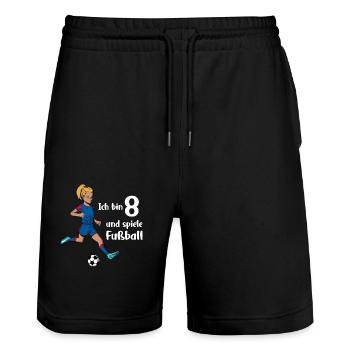 Mädchen spielt Fußball - Ich bin 8 Jahre - Stanley/Stella Unisex Bio Joggingshorts Trainer  - Schwarz - Vorne - Nik (191cm) & Marisol (170cm)