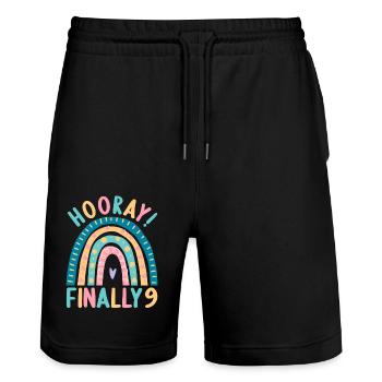 9 Jahre alt Rainbow Regenbogen 9. Geburtstag - Stanley/Stella Unisex Bio Joggingshorts Trainer  - Schwarz - Vorne - Nik (191cm) & Marisol (170cm)