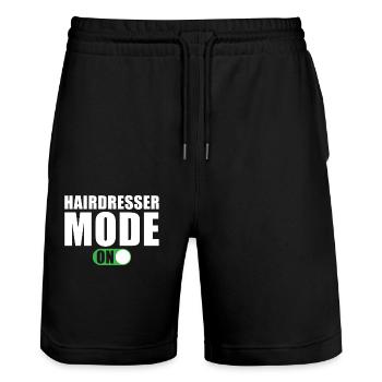 Friseur Modus Ein - Stanley/Stella Unisex Bio Joggingshorts Trainer  - Schwarz - Vorne - Nik (191cm) & Marisol (170cm)