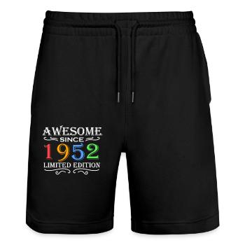1952 - Jahrgang 1952 - Fantastisch seit 1952 - Stanley/Stella Unisex Bio Joggingshorts Trainer  - Schwarz - Vorne - Nik (191cm) & Marisol (170cm)