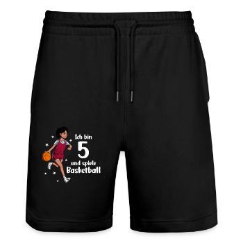 Mädchen spielt Basketball - Ich bin 5 Jahre - Stanley/Stella Unisex Bio Joggingshorts Trainer  - Schwarz - Vorne - Nik (191cm) & Marisol (170cm)