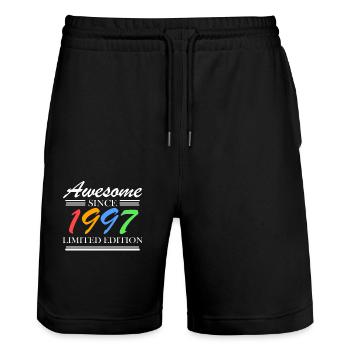 1997 - Jahrgang 1997 - Fantastisch seit 1997 - Stanley/Stella Unisex Bio Joggingshorts Trainer  - Schwarz - Vorne - Nik (191cm) & Marisol (170cm)