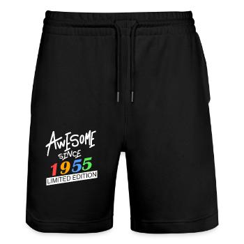 1955 - Jahrgang 1955 - Fantastisch seit 1955 - Stanley/Stella Unisex Bio Joggingshorts Trainer  - Schwarz - Vorne - Nik (191cm) & Marisol (170cm)