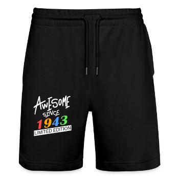 1943 - Jahrgang 1943 - Fantastisch seit 1943 - Stanley/Stella Unisex Bio Joggingshorts Trainer  - Schwarz - Vorne - Nik (191cm) & Marisol (170cm)