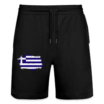 Greece Flag Grunge Greece Flag - Stanley/Stella Trainer Unisex Organic Jogging Shorts - black - Front - Nik (191cm) & Marisol (170cm)