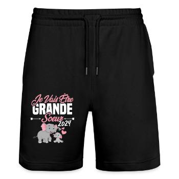 Je Vais Être Grande Sœur 2024, Annonce Grossesse - Short de jogging bio TRAINER Stanley/Stella unisexe - noir - Devant - Nik (191cm) & Marisol (170cm)