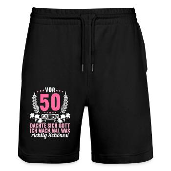 Vor 50 Jahren dachte Gott Schönes 50 Geburtstag - Stanley/Stella Unisex Bio Joggingshorts Trainer  - Schwarz - Vorne - Nik (191cm) & Marisol (170cm)