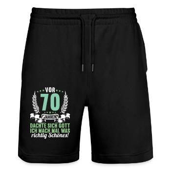 Vor 70 Jahren dachte Gott Schönes 70 Geburtstag - Stanley/Stella Unisex Bio Joggingshorts Trainer  - Schwarz - Vorne - Nik (191cm) & Marisol (170cm)
