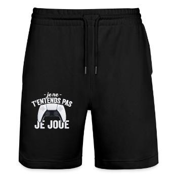 Je Ne T'entends Pas Je Joue Gamer Console Cadeau - Short de jogging bio TRAINER Stanley/Stella unisexe - noir - Devant - Nik (191cm) & Marisol (170cm)