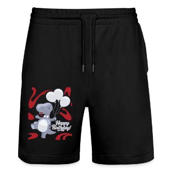 Dinosaur Balloons Happy-Birthday, Birthday - Stanley/Stella Trainer Unisex Organic Jogging Shorts - black - Front - Nik (191cm) & Marisol (170cm)