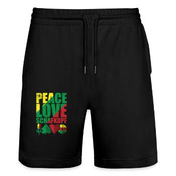 Peace Love Schafkopf Kartenspiel Spielkarte - Stanley/Stella Unisex Bio Joggingshorts Trainer  - Schwarz - Vorne - Nik (191cm) & Marisol (170cm)