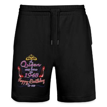 A Queen Was Born In 1948 - 74 Years Old Birthday - Stanley/Stella Trainer Unisex Organic Jogging Shorts - black - Front - Nik (191cm) & Marisol (170cm)