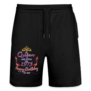 A Queen Was Born In 1973 - 50 Years Old Birthday - Stanley/Stella Trainer Unisex Organic Jogging Shorts - black - Front - Nik (191cm) & Marisol (170cm)