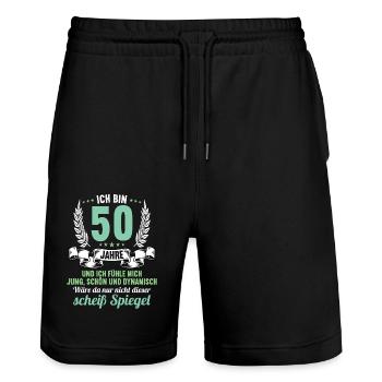 50 Jahre Jung Schön Dynamisch 50 Geburtstag - Stanley/Stella Unisex Bio Joggingshorts Trainer  - Schwarz - Vorne - Nik (191cm) & Marisol (170cm)