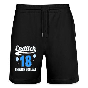 Endlich 18 Jahre endlich voll alt 18 Geburtstag - Stanley/Stella Unisex Bio Joggingshorts Trainer  - Schwarz - Vorne - Nik (191cm) & Marisol (170cm)