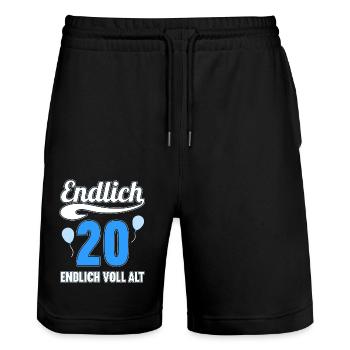 Endlich 20 Jahre endlich voll alt 20 Geburtstag - Stanley/Stella Unisex Bio Joggingshorts Trainer  - Schwarz - Vorne - Nik (191cm) & Marisol (170cm)