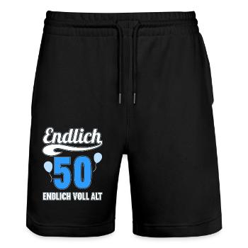 Endlich 50 Jahre endlich voll alt 50 Geburtstag - Stanley/Stella Unisex Bio Joggingshorts Trainer  - Schwarz - Vorne - Nik (191cm) & Marisol (170cm)