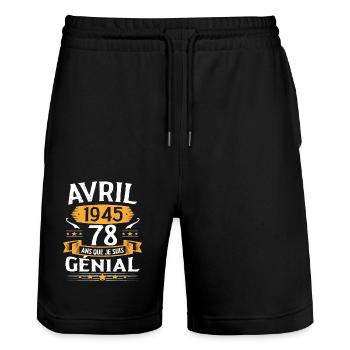Avril 1945 78 Ans Que Je Suis Génial Anniversaire - Short de jogging bio TRAINER Stanley/Stella unisexe - noir - Devant - Nik (191cm) & Marisol (170cm)