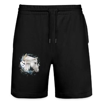 Motif de cheval avec fleurs cheval - Short de jogging bio TRAINER Stanley/Stella unisexe - noir - Devant - Nik (191cm) & Marisol (170cm)