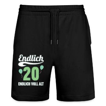 Endlich 20 Jahre endlich voll alt 20 Geburtstag - Stanley/Stella Unisex Bio Joggingshorts Trainer  - Schwarz - Vorne - Nik (191cm) & Marisol (170cm)