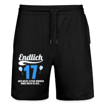 Endlich 17 aber Eltern leben bei mir 17 Geburtstag - Stanley/Stella Unisex Bio Joggingshorts Trainer  - Schwarz - Vorne - Nik (191cm) & Marisol (170cm)