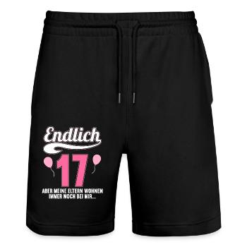 Endlich 17 aber Eltern leben bei mir 17 Geburtstag - Stanley/Stella Unisex Bio Joggingshorts Trainer  - Schwarz - Vorne - Nik (191cm) & Marisol (170cm)