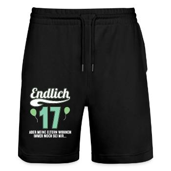 Endlich 17 aber Eltern leben bei mir 17 Geburtstag - Stanley/Stella Unisex Bio Joggingshorts Trainer  - Schwarz - Vorne - Nik (191cm) & Marisol (170cm)