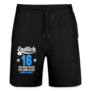 16 Jahre ich weiß kann alles Äh mama 16 Geburtstag - Stanley/Stella Unisex Bio Joggingshorts Trainer  - Schwarz - Vorne - Nik (191cm) & Marisol (170cm)