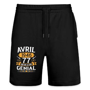 Avril 1946 77 Ans Que Je Suis Génial Anniversaire - Short de jogging bio TRAINER Stanley/Stella unisexe - noir - Devant - Nik (191cm) & Marisol (170cm)