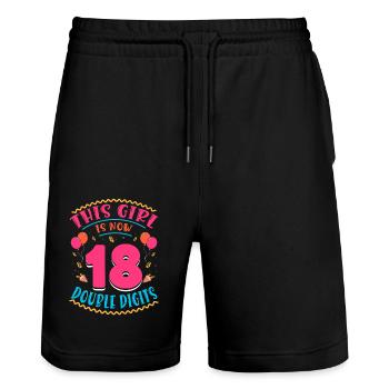 This Girl Is Now 18 | Cupcake Themed - Stanley/Stella Trainer Unisex Organic Jogging Shorts - black - Front - Nik (191cm) & Marisol (170cm)