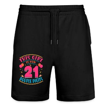 This Girl Is Now 21 | Cupcake Themed - Stanley/Stella Trainer Unisex Organic Jogging Shorts - black - Front - Nik (191cm) & Marisol (170cm)