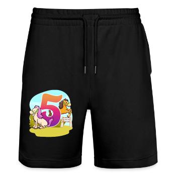 5th Birthday Riding Horse Theme Five Party - Stanley/Stella Trainer Unisex Organic Jogging Shorts - black - Front - Nik (191cm) & Marisol (170cm)