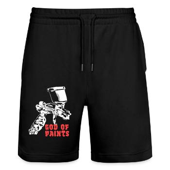 god of paints Der Herr der Farben Lackierer Maler - Stanley/Stella Unisex Bio Joggingshorts Trainer  - Schwarz - Vorne - Nik (191cm) & Marisol (170cm)