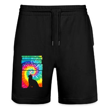 Cat Hippie Tie Dye - Stanley/Stella Unisex Bio Joggingshorts Trainer  - Schwarz - Vorne - Nik (191cm) & Marisol (170cm)