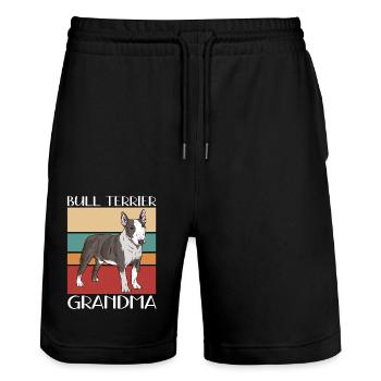 Bullterrier Grandma Hundebesitzer Hunde Geschenk - Stanley/Stella Unisex Bio Joggingshorts Trainer  - Schwarz - Vorne - Nik (191cm) & Marisol (170cm)