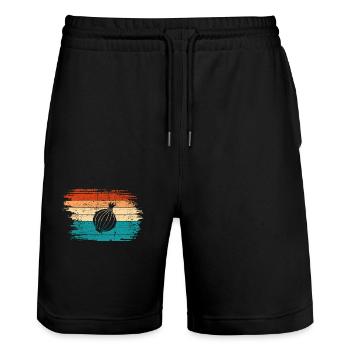 Onion Lover Retro Vegetables Vegan Gift idea - Stanley/Stella Unisex Bio Joggingshorts Trainer  - Schwarz - Vorne - Nik (191cm) & Marisol (170cm)