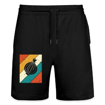 Onion Lover Retro Vegetables Vegan Gift idea - Stanley/Stella Trainer Unisex Organic Jogging Shorts - black - Front - Nik (191cm) & Marisol (170cm)