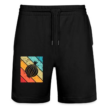 Onion Lover Retro Vegetables Vegan Gift idea - Stanley/Stella Trainer Unisex Organic Jogging Shorts - black - Front - Nik (191cm) & Marisol (170cm)