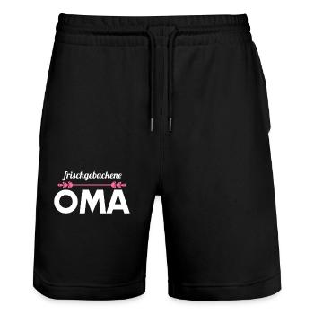 frischgebackene Oma Omi Gandma Oma - Stanley/Stella Unisex Bio Joggingshorts Trainer  - Schwarz - Vorne - Nik (191cm) & Marisol (170cm)