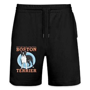 Boston Terrier Dad | Hunde Hundebesitzer Geschenk - Stanley/Stella Unisex Bio Joggingshorts Trainer  - Schwarz - Vorne - Nik (191cm) & Marisol (170cm)