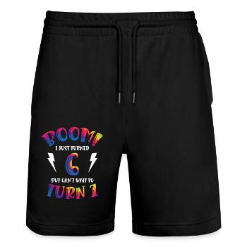 Boom I Just Turned 6 Aber Kann Nicht Warten, Um 7 - Stanley/Stella Unisex Bio Joggingshorts Trainer  - Schwarz - Vorne - Nik (191cm) & Marisol (170cm)