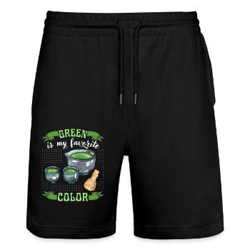Matcha Tee, grüner Tee, lustiger Spruch - Stanley/Stella Unisex Bio Joggingshorts Trainer  - Schwarz - Vorne - Nik (191cm) & Marisol (170cm)