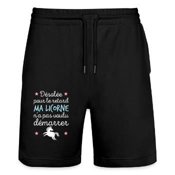 Ma licorne n'a pas voulu démarrer Cadeau femme - Short de jogging bio TRAINER Stanley/Stella unisexe - noir - Devant - Nik (191cm) & Marisol (170cm)