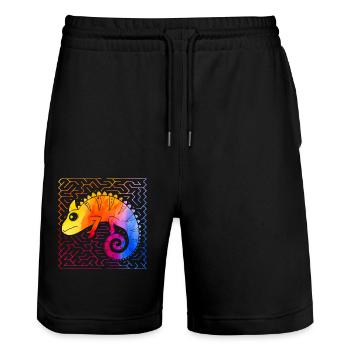 Chameleon - Stanley/Stella Trainer Unisex Organic Jogging Shorts - black - Front - Nik (191cm) & Marisol (170cm)
