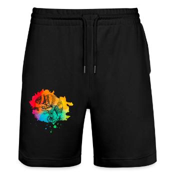 Chameleon Retro - Stanley/Stella Trainer Unisex Organic Jogging Shorts - black - Front - Nik (191cm) & Marisol (170cm)