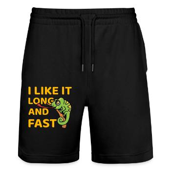 I like it long and fast Funny saying - Stanley/Stella Trainer Unisex Organic Jogging Shorts - black - Front - Nik (191cm) & Marisol (170cm)