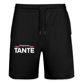 stolze frischgebackene Tante Nichte - Stanley/Stella Unisex Bio Joggingshorts Trainer  - Schwarz - Vorne - Nik (191cm) & Marisol (170cm)