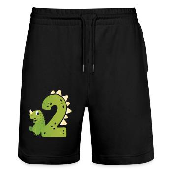 2nd birthday | Dinosaur Birthday | - Stanley/Stella Trainer Unisex Organic Jogging Shorts - black - Front - Nik (191cm) & Marisol (170cm)