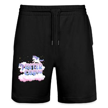 Sœur Mais | Anniversaire Licorne | Licorne - Short de jogging bio TRAINER Stanley/Stella unisexe - noir - Devant - Nik (191cm) & Marisol (170cm)