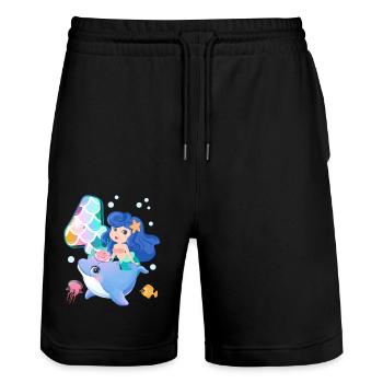 4th birthday | Mermaid Birthday | - Stanley/Stella Trainer Unisex Organic Jogging Shorts - black - Front - Nik (191cm) & Marisol (170cm)